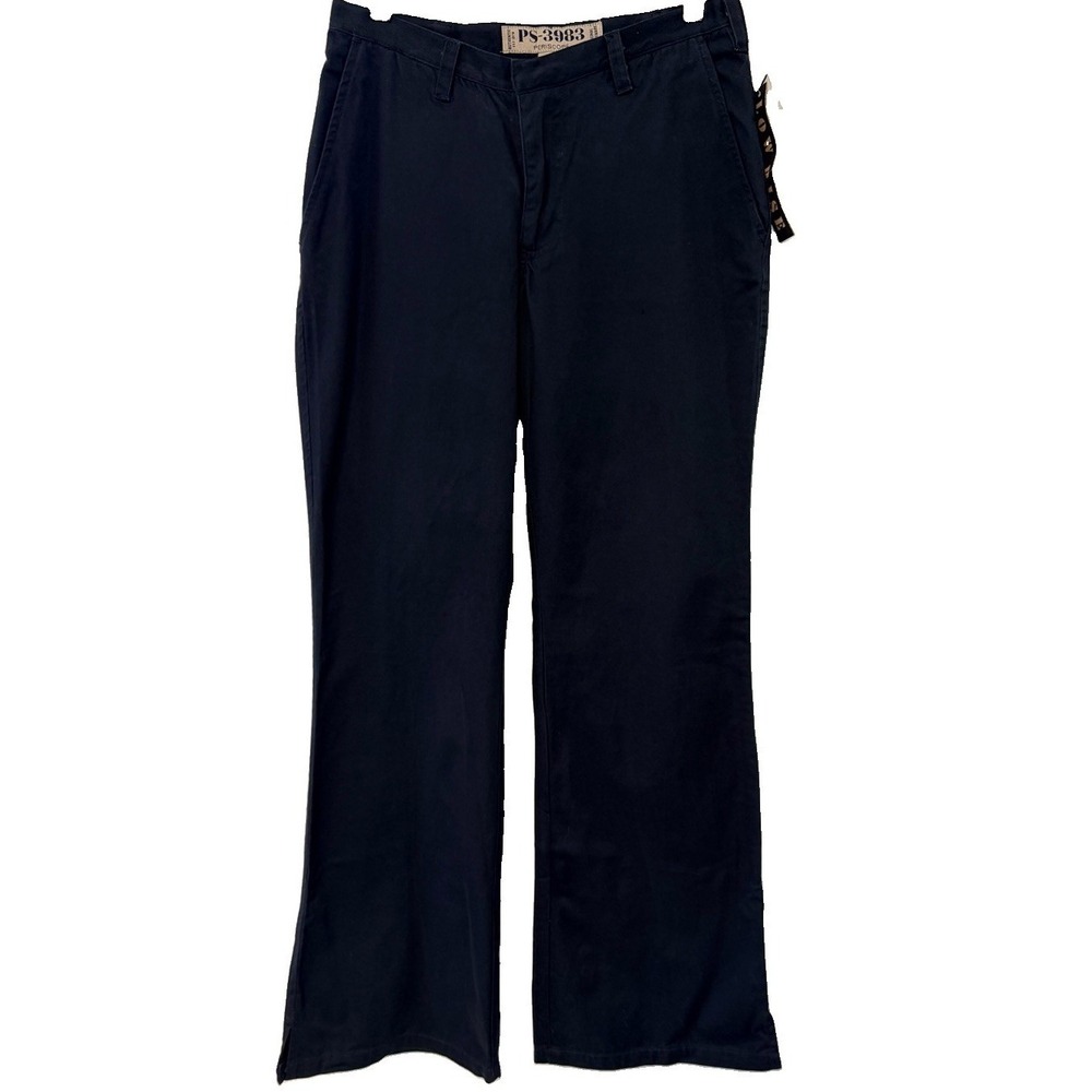 Vintage New PERISCOPE Pants Women's Flare Side Slit Cotton Low Rise Navy Sz 5